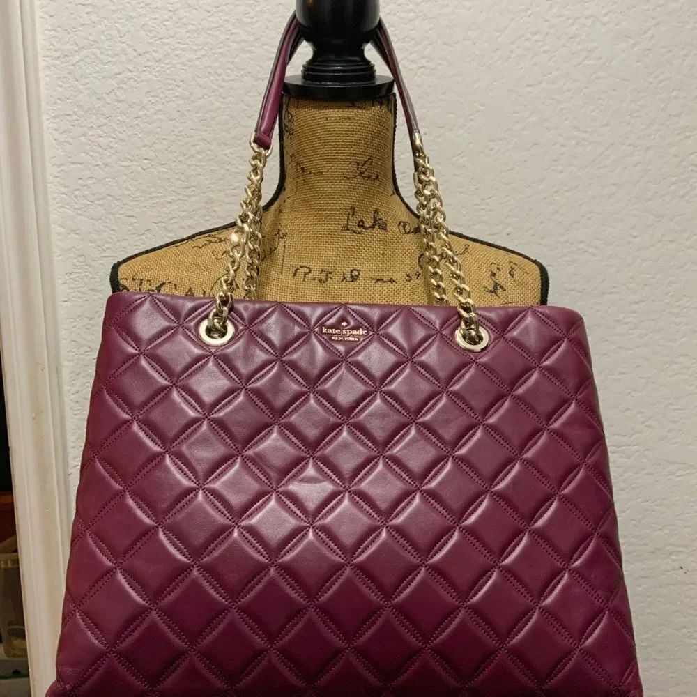 Kate Spade New York WKRU7073 Natalia Quilted Chain Handle Tote Burgundy